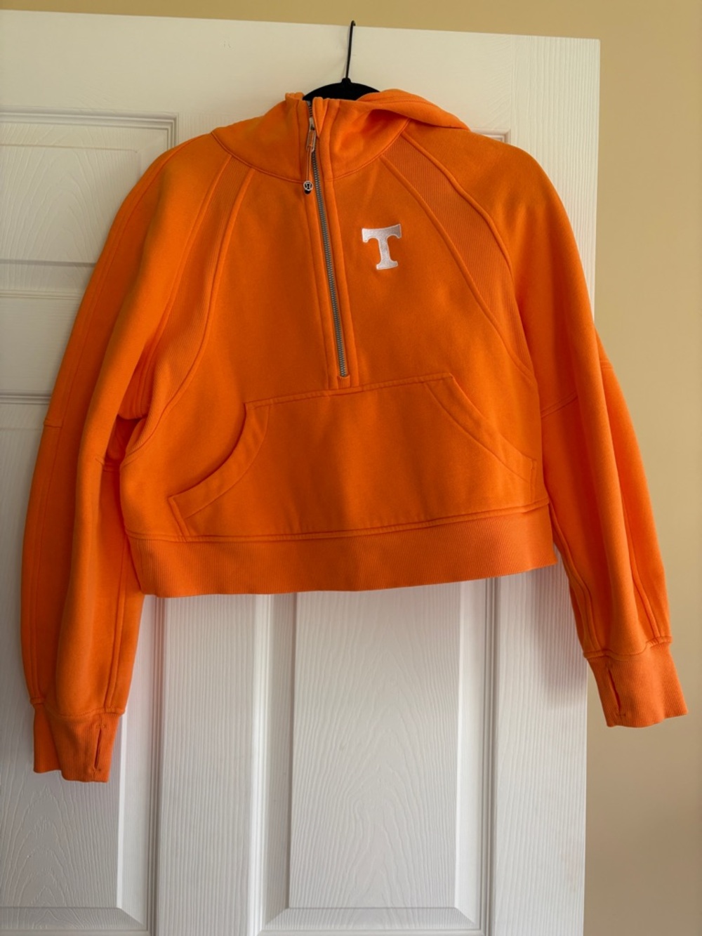 Orange Half-Zip Hooded Sweatshirt with T Logo